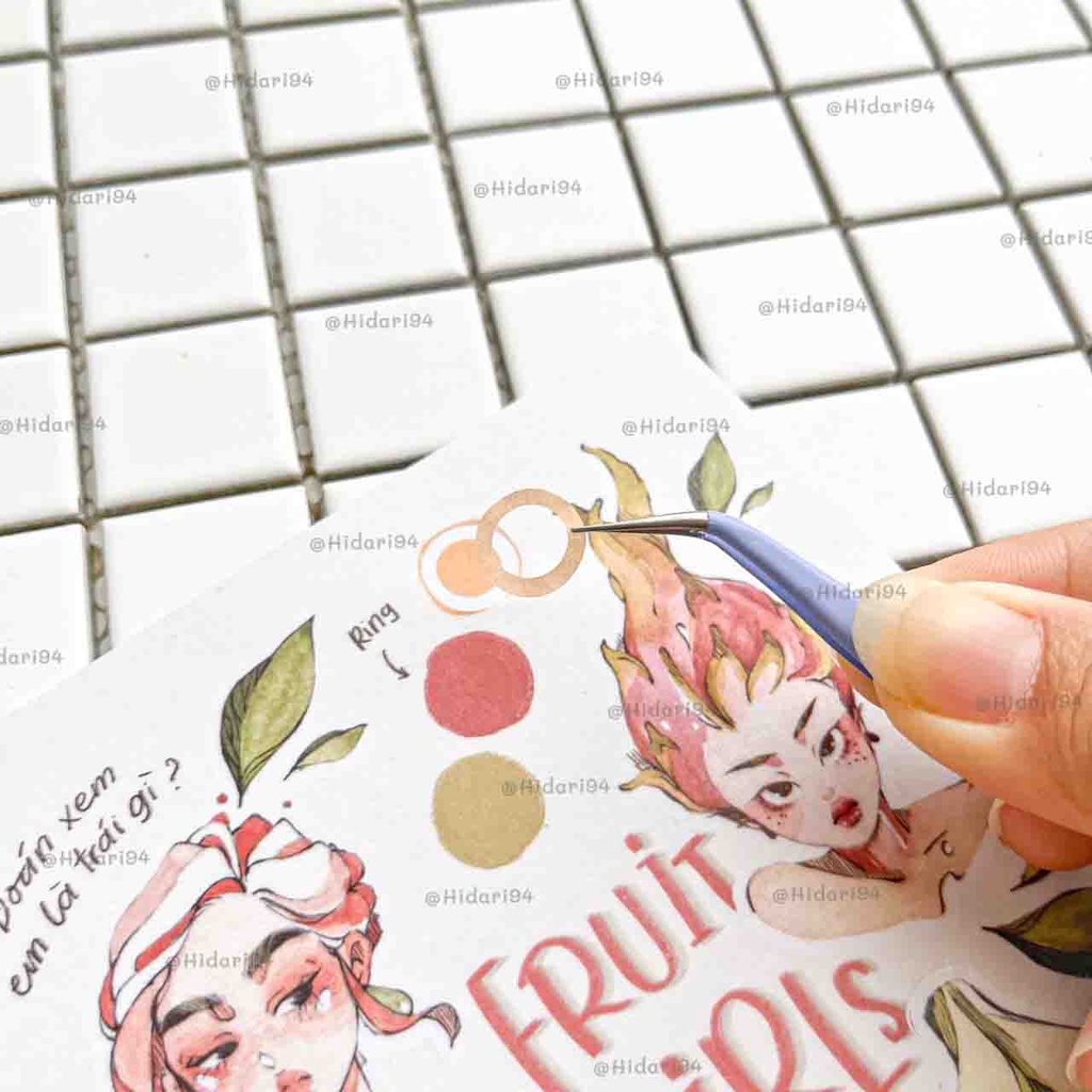 Sticker Cô Gái Trái Cây by Oteus trang trí sổ vintage | Hidari