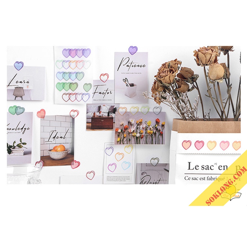Cuộn 100 sticker trái tim dán trang trí sổ tay, take note, bưu thiếp handmade STI34