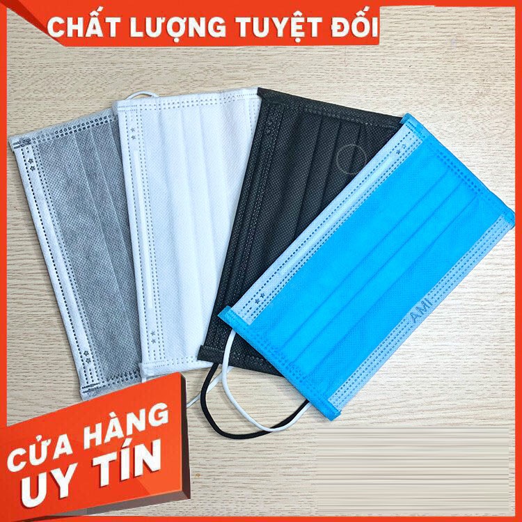 [GIÁ SỐC] Khẩu trang y tế 4 lớp bo viền, túi 10 chiếc, với 4 màu thời trang (đen - xám - trắng - xanh)