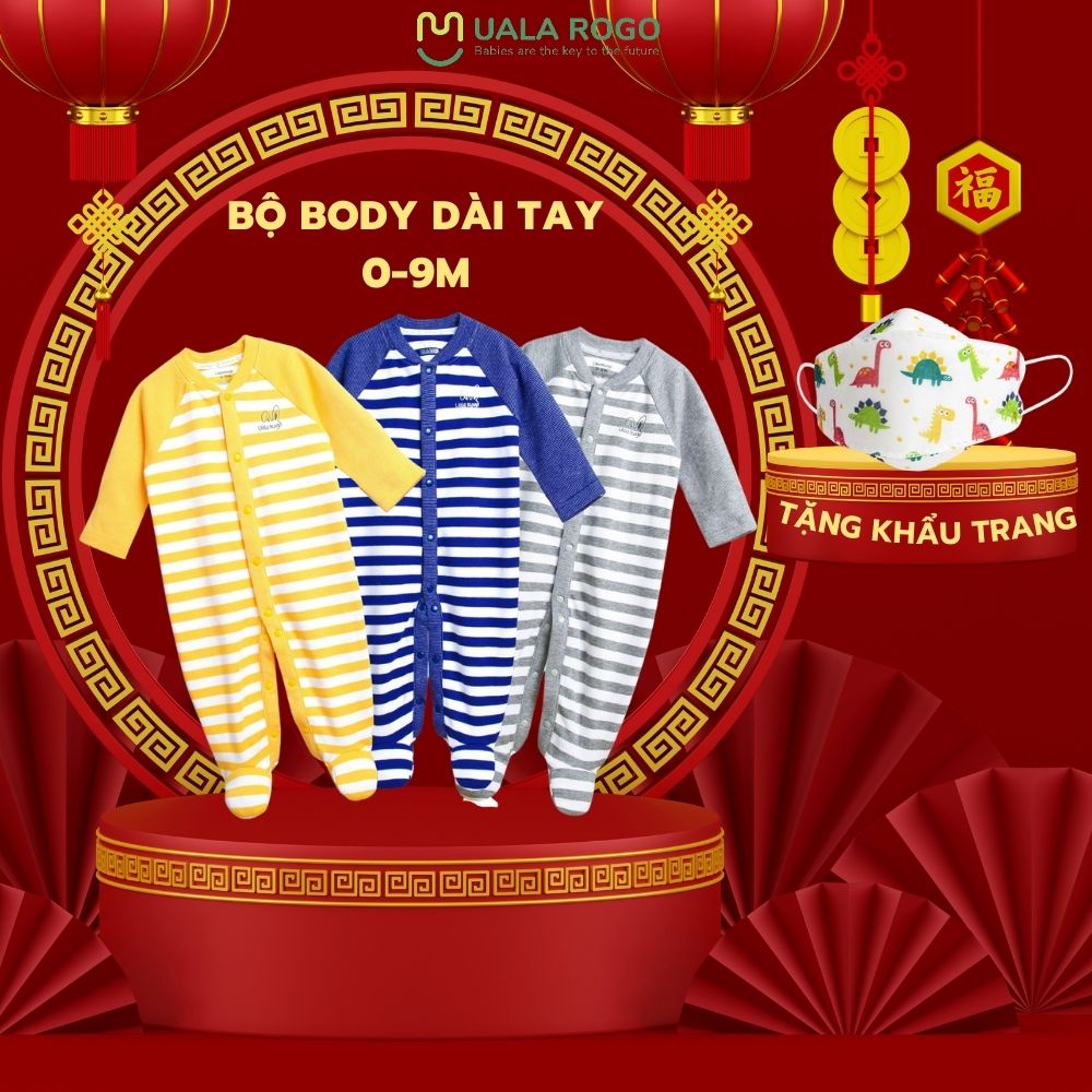 Bodysuit chùm chân cho bé Ualarogo 0-9 tháng liền thân cotton nỉ giữ ấm co giãn thấm hút tốt 3888