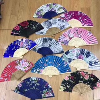 Quạt lụa nan tre (in logo)