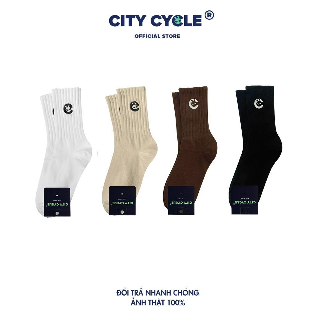 Tất trơn cổ cao thêu Logo City Cycle chất cotton cao cấp basic nam nữ unisex