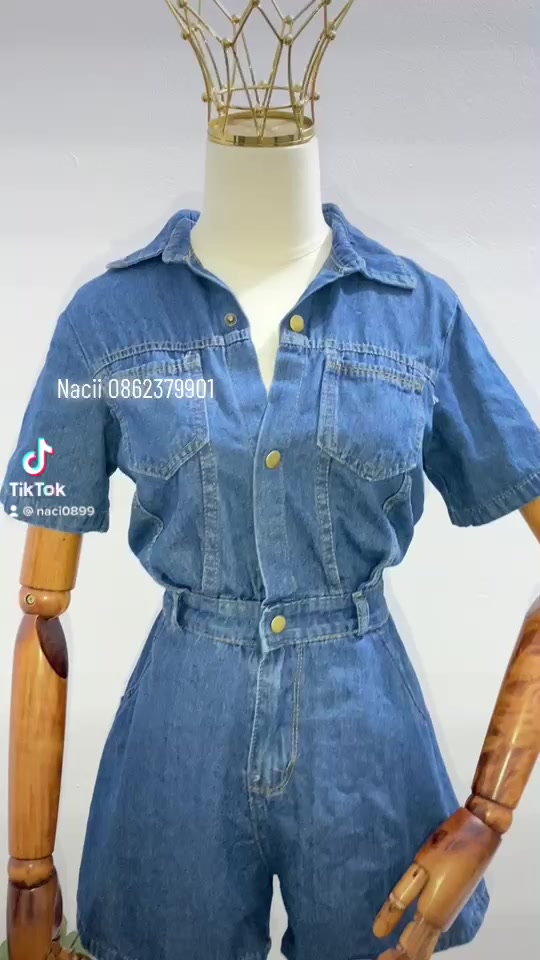 Bộ Jumpsuit JEAN nữ NACII CAO CẤP cổ sơ mi tay ngắn hiện đại thời thượng trẻ trung cực Hot 2023 | BigBuy360 - bigbuy360.vn