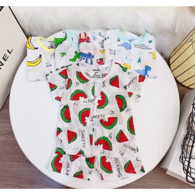 { chọn mẫu} bộ cotton giấy cộc tay cúc giữa bé trai/bé gái size 5-16kg