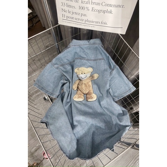 Áo sơmi jean in gấu form dài giấu quần - Áo form dài chất jean