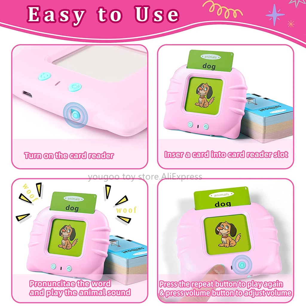 Máy đọc thẻ tiếng Anh, đồ chơi giáo dục flashcard Thẻ từ vựng tiếng Anh cho trẻ em 112 thẻ hai mặt (224 từ có thể nhìn thấy)