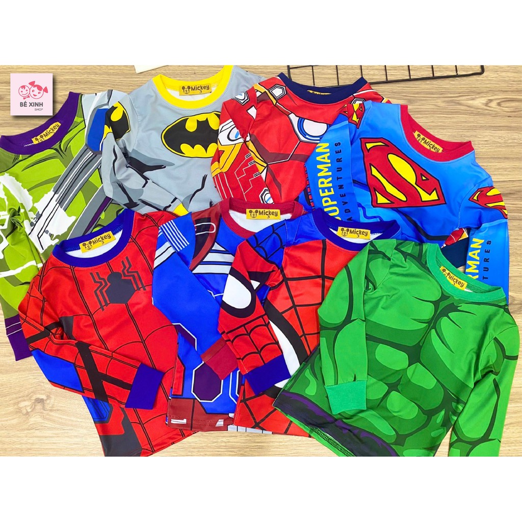 Bộ quần áo siêu nhân dài tay size đại bé trai [CAO CẤP] Bộ siêu nhân nhện batman siêu anh hùng bé trai dài tay size đại