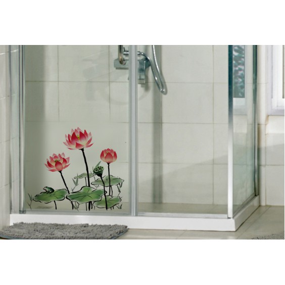 Decal trang trí dán kính cao cấp Búp Sen Hồng