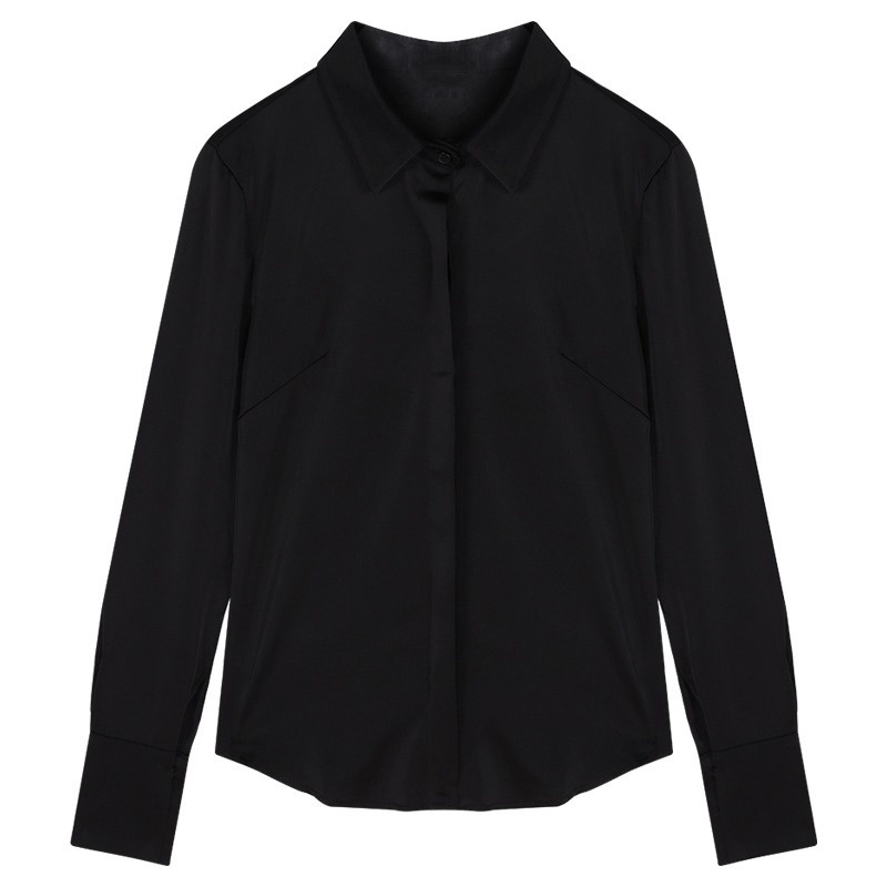 Áo Sơ Mi Nữ Tay Dài Màu Đen Nhuộm Phong Cách Hàn Quốc Gợi Cảm