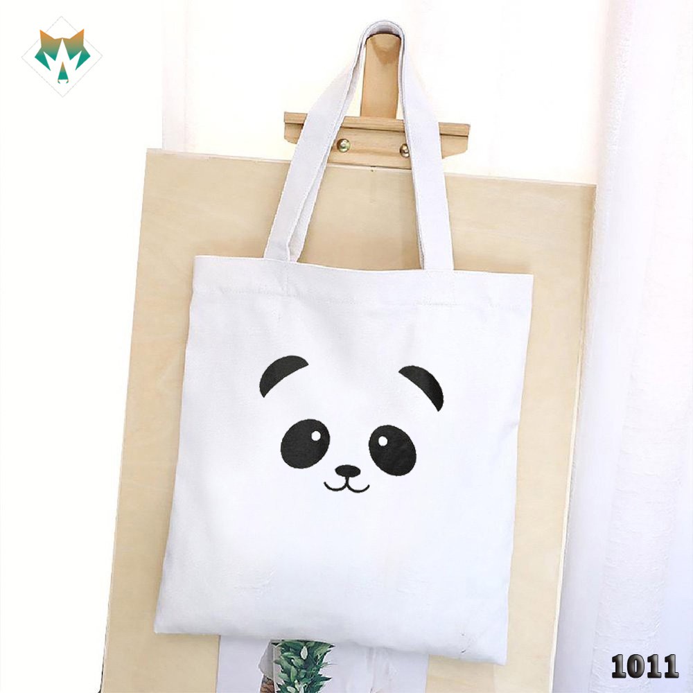 Túi Tote Trắng Chất Vải Canvas 1011 474 Mặt Gấu Dễ Thương Hàng Chuẩn Đẹp - Hazo