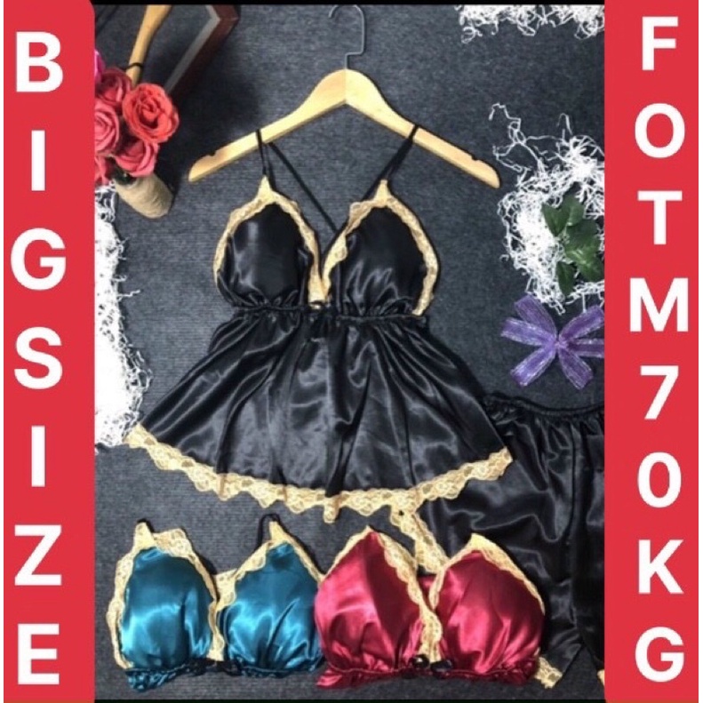 ❤️BIG SIZE❤️ Đồ Ngủ Sexy Nữ- Đồ Ngủ Bigsize Chéo Lưng Phi Lụa Form 70kg( ảnh và video thật)