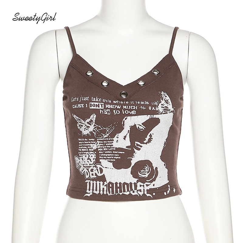 Áo Tank Top Cổ Chữ V In Họa Tiết Hoạt Hình Phối Nút Thời Trang 2022 Cho Nữ