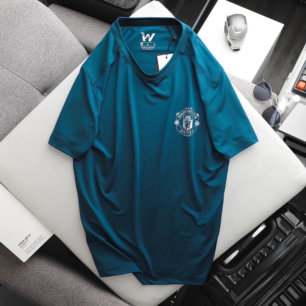 Áo phông thể thao Wilwol, in logo MU, vải Cotton xuất xin, chuẩn form, màu trắng