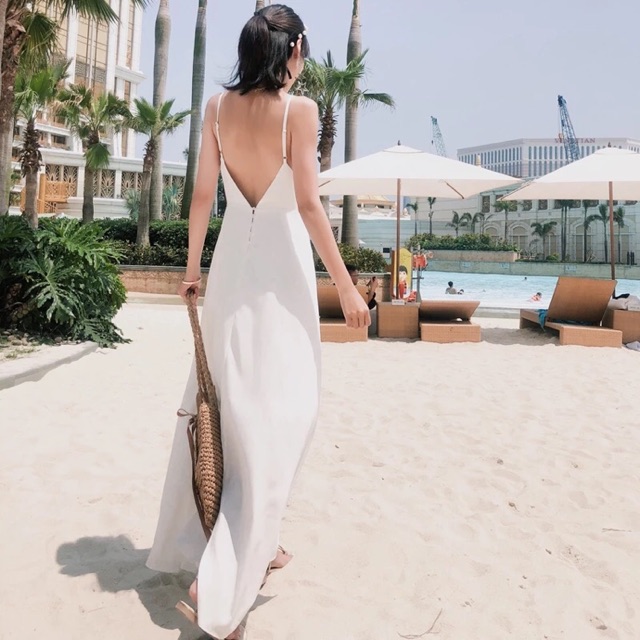 [ORDER] Maxi 2 dây trắng hở lưng (ảnh thật)