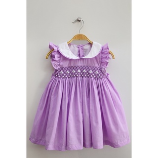 Đầm smock cổ sen tím