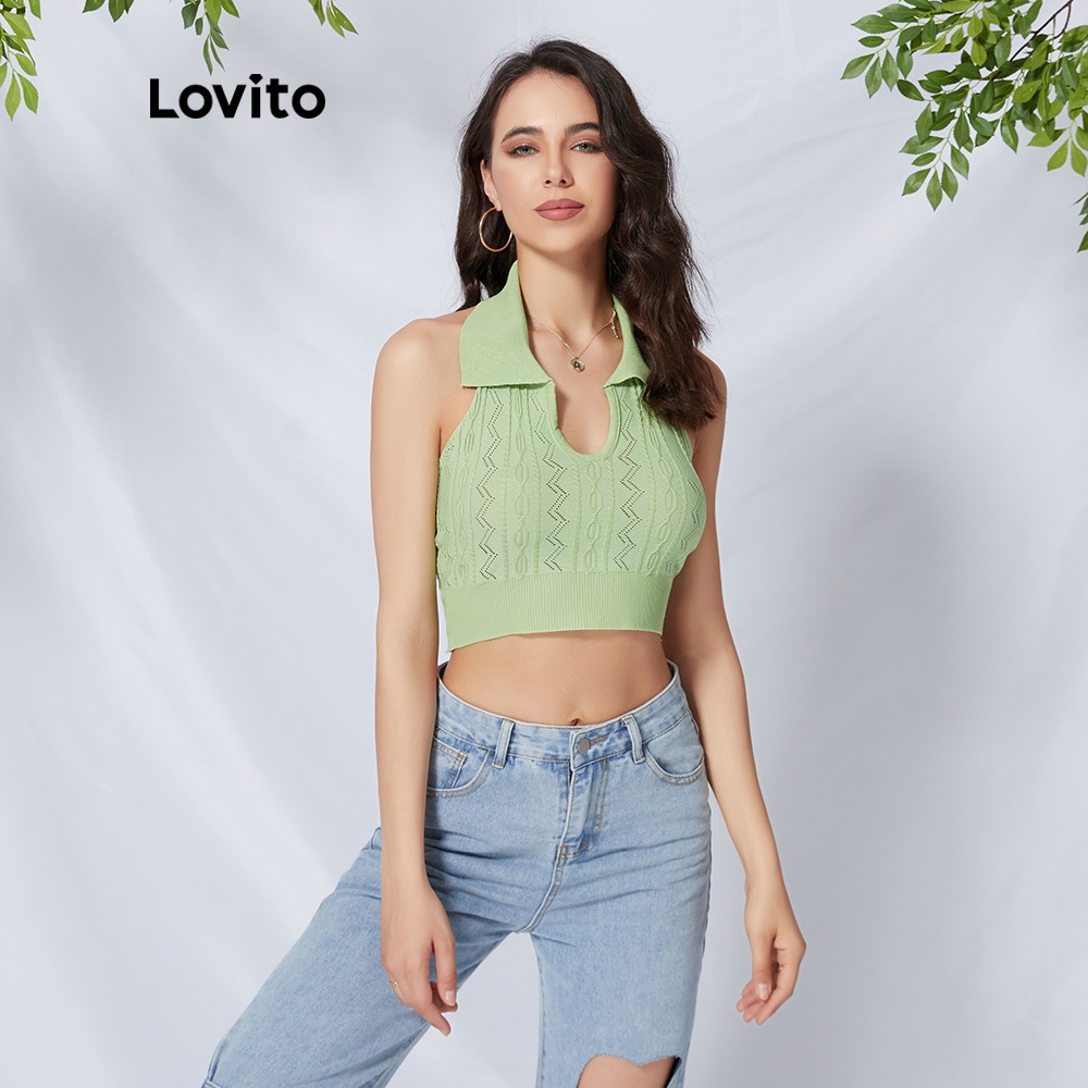  Áo tank top Lovito L09054 cổ chữ v màu xanh lá | BigBuy360 - bigbuy360.vn