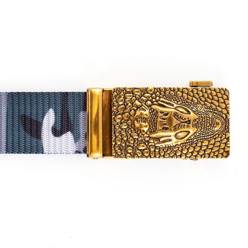 Thắt lưng nam chất liệu vải dù PE-Size 3.5 x 115cm dày 0.25 cm - Hình đầu cá sấu - Khóa kim loạ mại hình cá sấu.