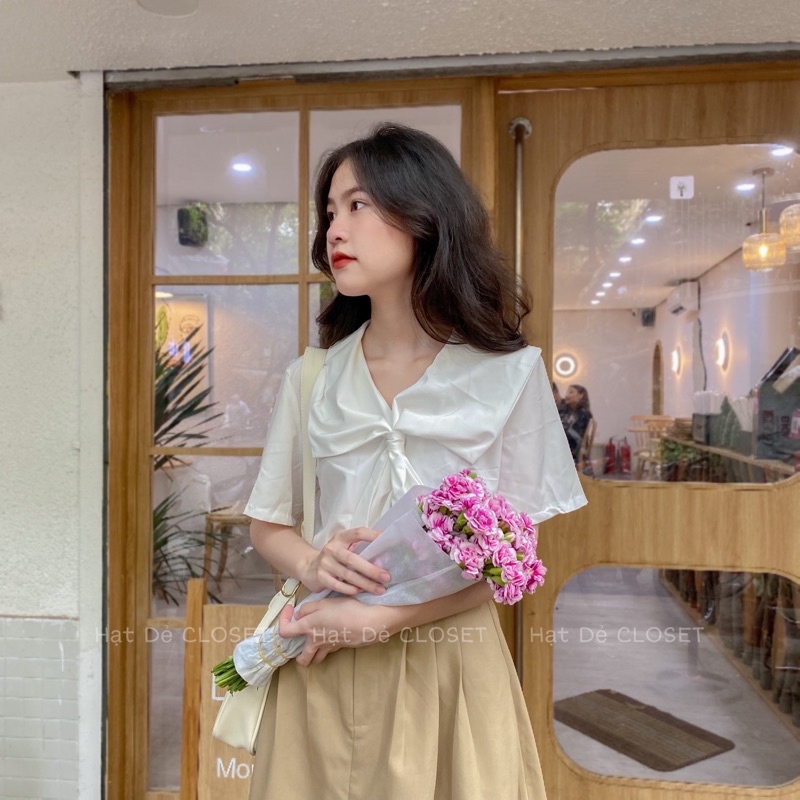 Áo sơ mi NGỌC cách điệu thắt nơ phong cách tiểu thư ☁️
