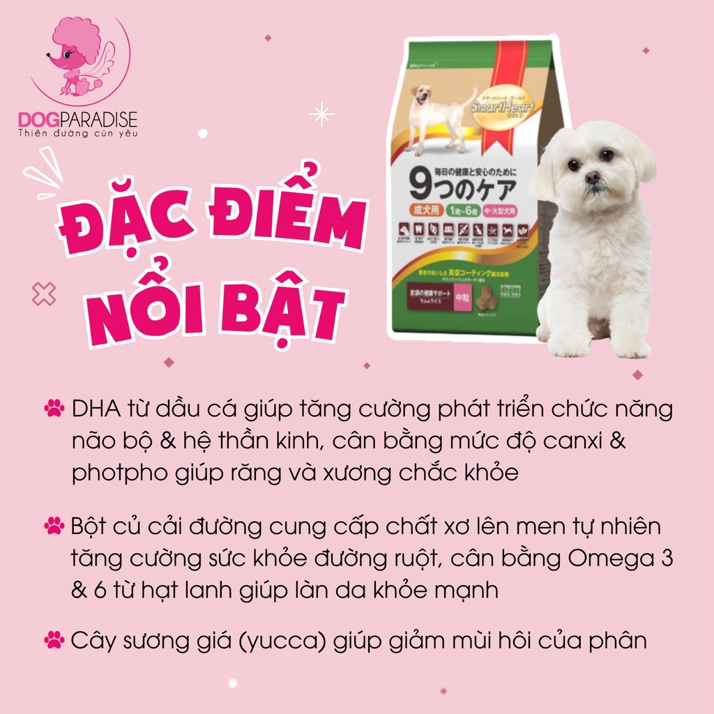 Thức ăn hạt Smartheart cho chó trưởng thành giống vừa và lớn vị cừu và gạo túi 1kg - Dog Paradise