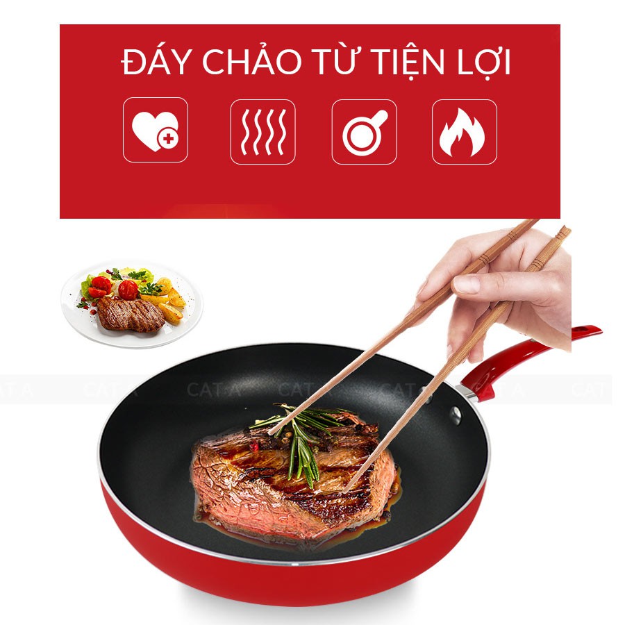 Chảo chống dính màu đỏ bằng nhôm chất lượng cao - Đường kính 24cm - An toàn cho sức khỏe, sang trọng