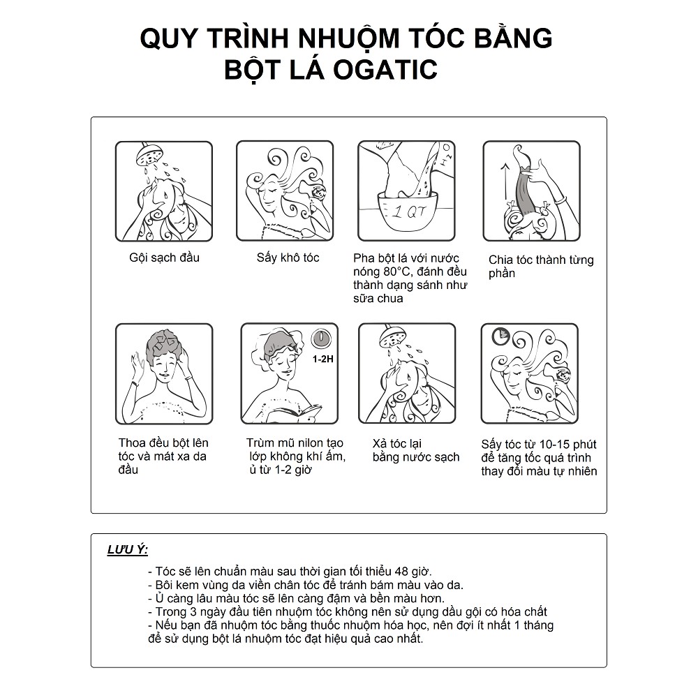 Bột lá nhuộm tóc Ogatic (ĐEN, NÂU, NÂU ĐỎ, XANH CHÀM) – 100% thảo dược thiên nhiên, không hóa chất