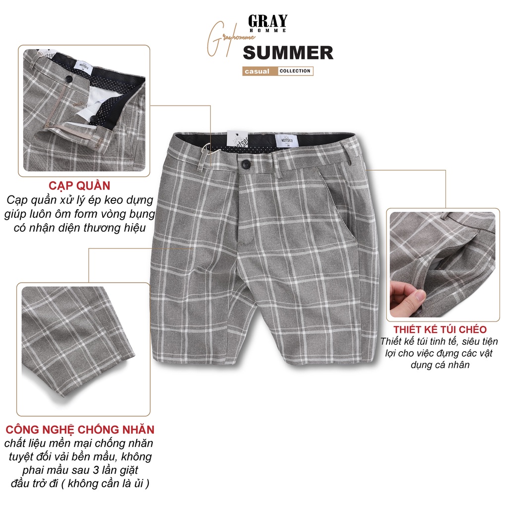 Quần Short Âu Kẻ Sọc GRAYHOMME Vải Cotton Co Giãn Nhẹ Kiểu Dáng Âu Trẻ Trung Năng Động - BT112