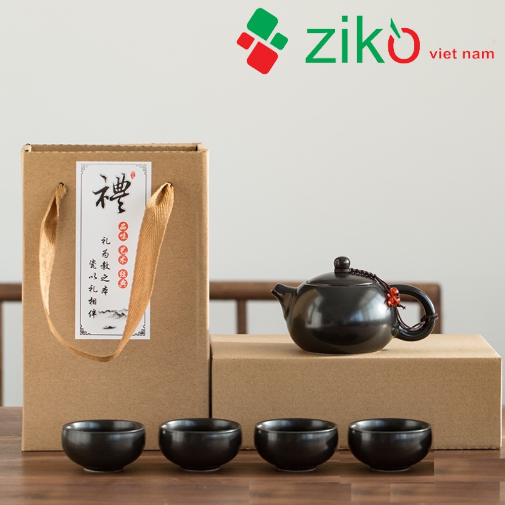 Bộ ấm trà sứ cao cấp 4 chén đóng hộp giấy quà tặng xách tay