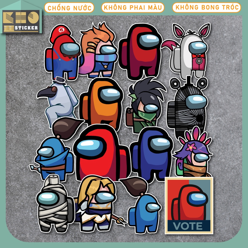 Combo 50 Sticker Among Us chống nước sticker dán laptop, điện thoại, đàn guitar, mũ bảo hiểm, vali. MSP: ST12