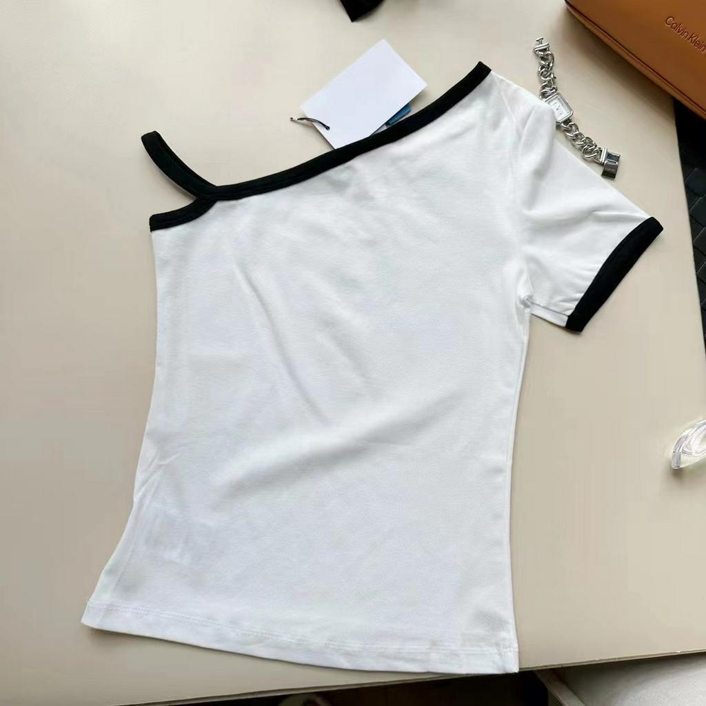 Courreges LE SSERAFIM Sakura Áo Thun Cotton Ngắn Tay Trễ Vai Thêu Họa Tiết Phong Cách Mỹ Cho Nữ