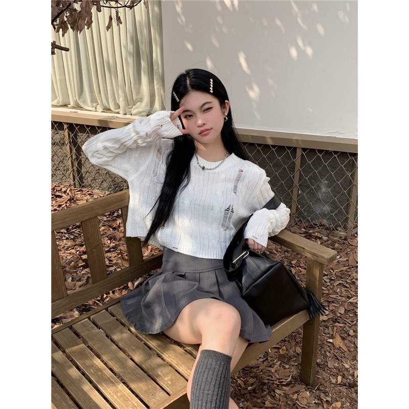 Áo sweater Dệt Kim Tay Dài Cổ Tròn Màu Trơn Thời Trang Hàn Quốc Dành Cho Nữ