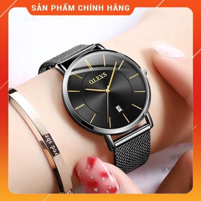 Đồng hồ đeo tay OLEVS 5869 dây đeo thép lưới siêu mỏng có lịch chống thấm nước màu vàng hồng thời trang nữ