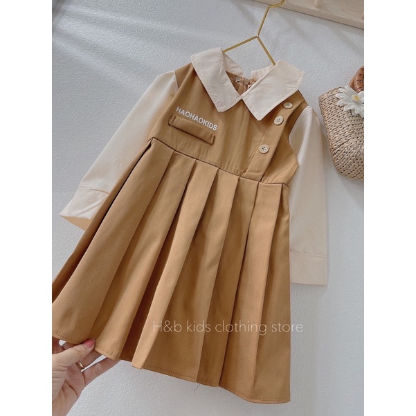 Váy Bé Gái Dài Tay Cổ Đức Thiết Kế Dập Ly Tiểu Thư Size 10-20kg