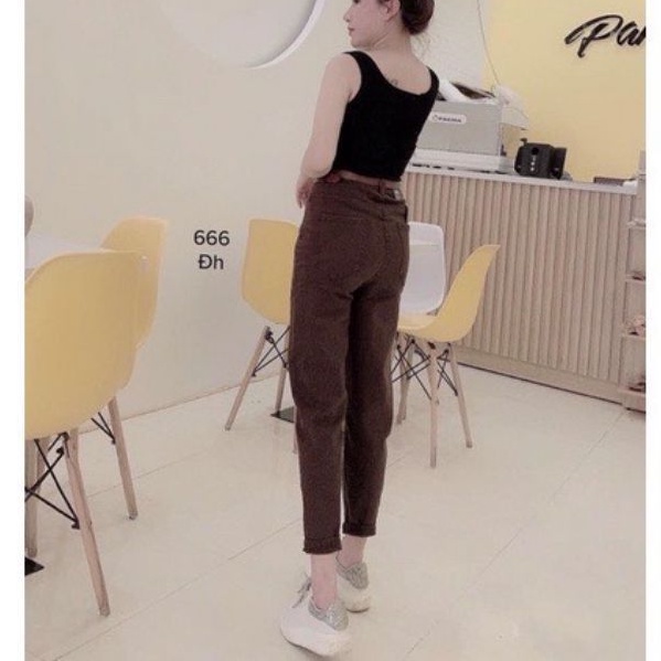 Quần jeans FOREVER 21 denim kaki baggy lưng cao xắn gấu màu nâu