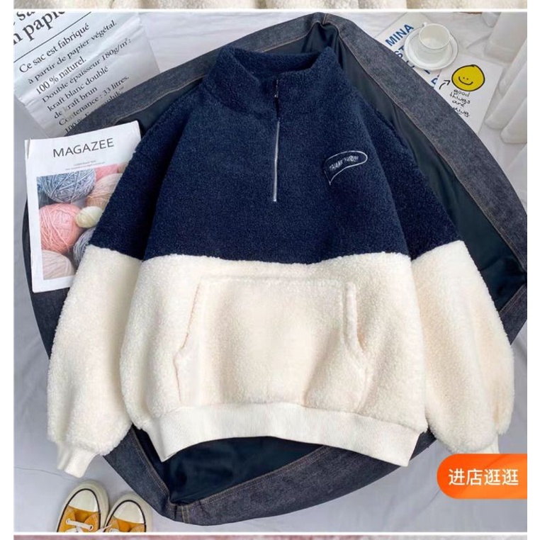 ✅Áo Lông Cừu Dày Cao Cổ Nửa Khóa Kéo Thân Dài | BigBuy360 - bigbuy360.vn