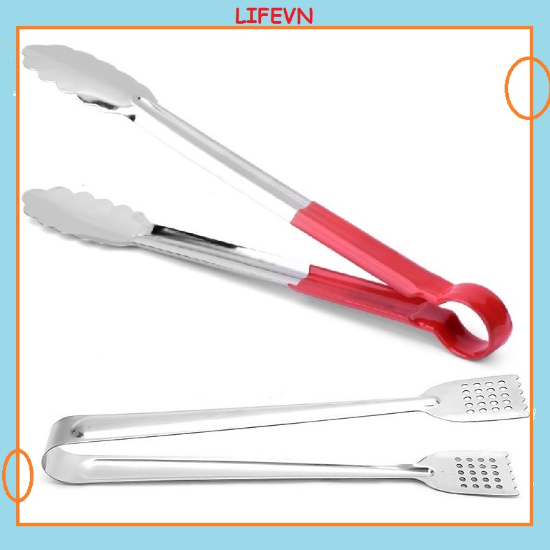 Kẹp Thức Ăn Cán Đỏ Chống Nóng Cao Cấp Kẹp Nướng BBQ Inox 304 Bền Đẹp Tay Cầm Cách Nhiệt - Kẹp Gắp Inox