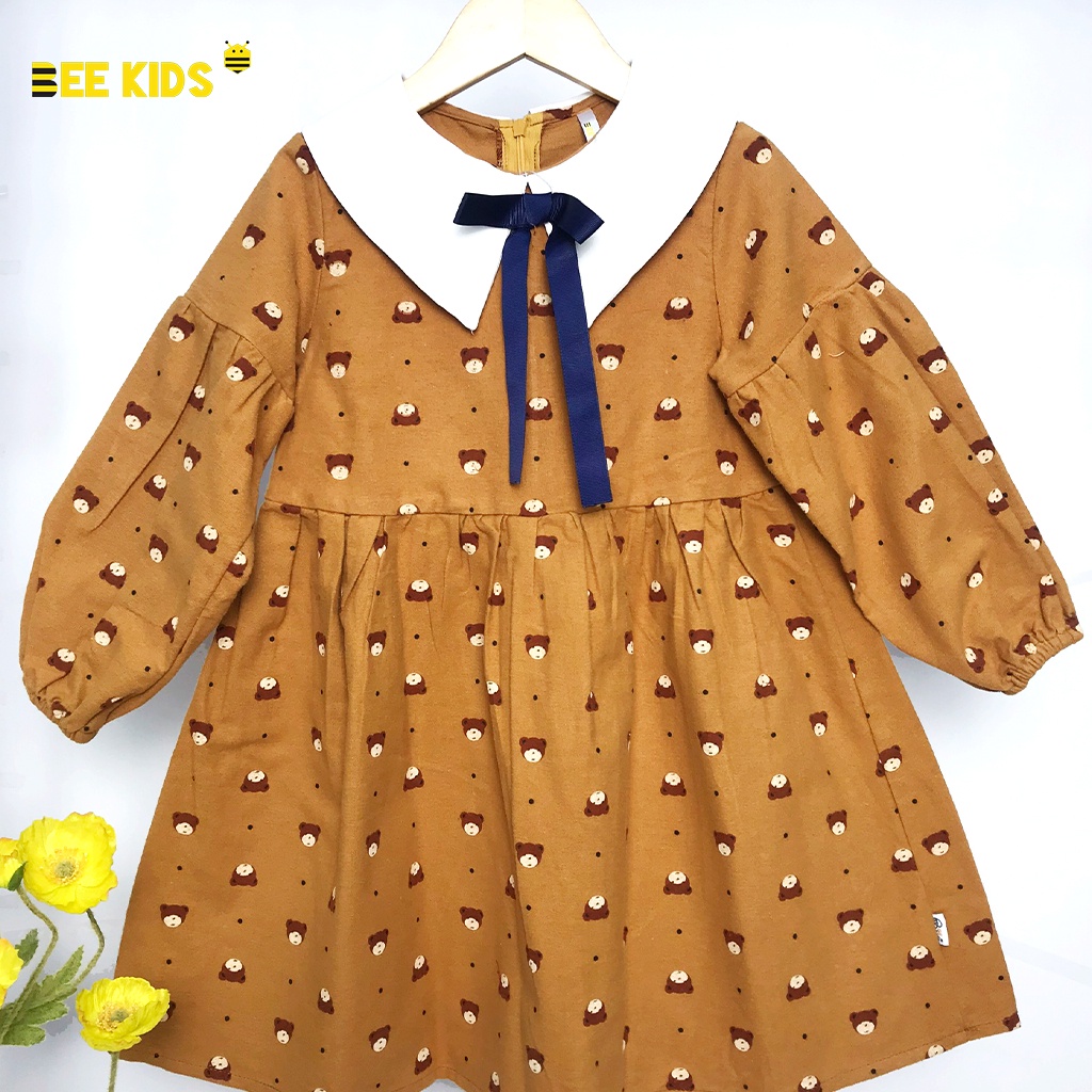 Váy bé gái thu đông từ 7-12 Tuổi BeeKids thiết kế babydoll họa tiết 7DC01450DT