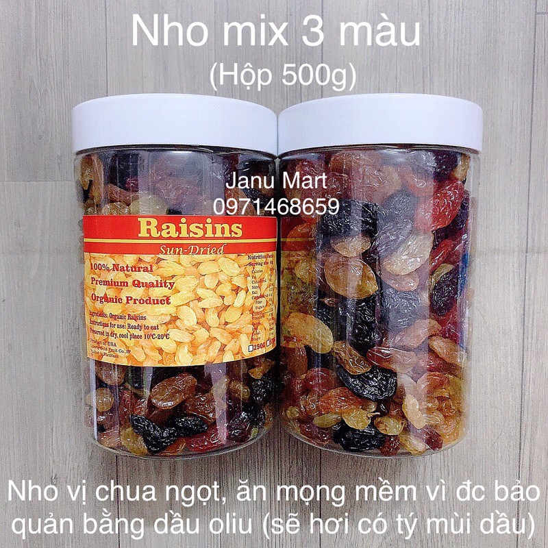 Nho khô Raisins Mỹ mix 3 màu