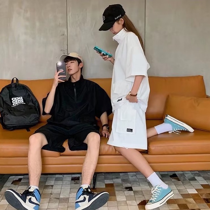 Mới Set Nam Nữ Áo Sơ Mi polo Và Quần Short Dáng Rộng Phong Cách Hàn Quốc đồ bộ nam Thời Trang đồ thể thao