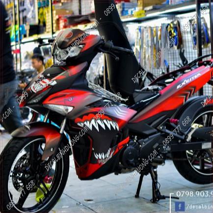 Decal Trùm Exciter -  Tem Trùm Exciter 150 Cá Mập Đỏ Đen Nhám Siêu Ngầu