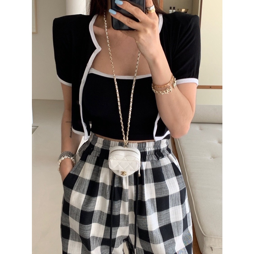 Set Áo Croptop Viền ILY Quảng Châu Loại 1 Gồm Áo Ống Và Áo Khoác Ngoài Xinh Xắn Chất Thun Gân Đẹp Dày Dặn RA033