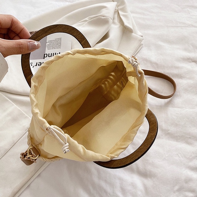 Túi cói vuông quai xách gỗ - cầm tay và đeo chéo - (New Arrival)