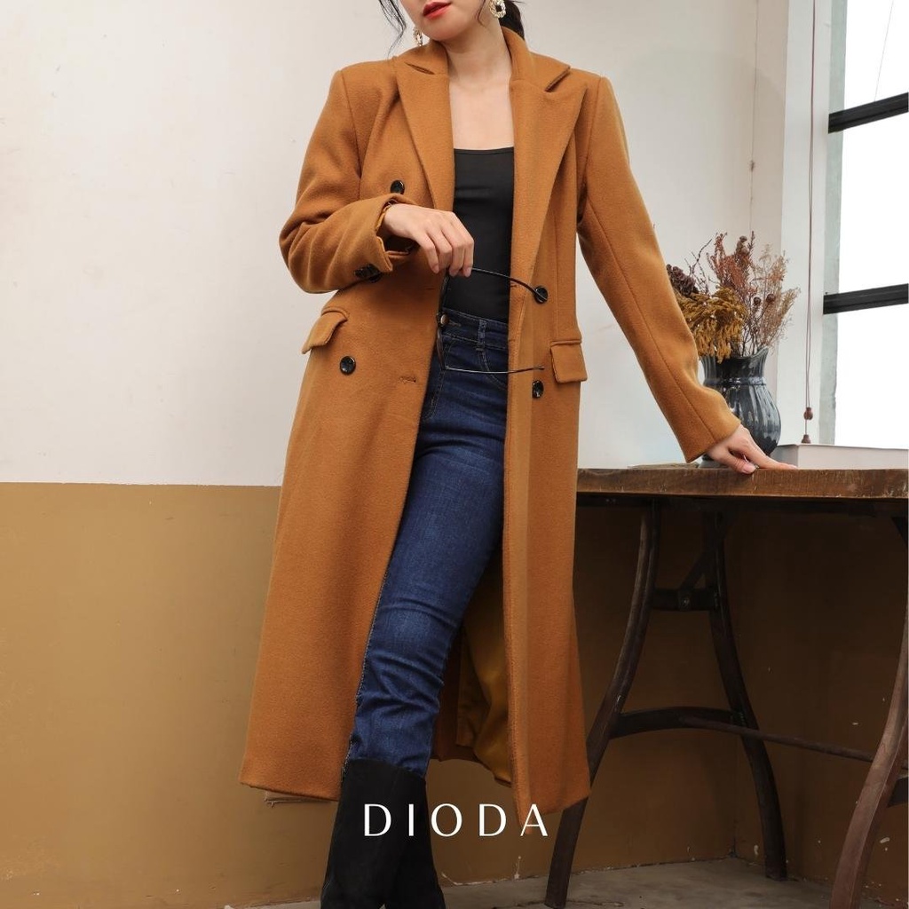 [DẠ LÔNG CỪU] Áo Măng Tô Dáng Dài - Dioda - Áo Khoác Măng Tô Nữ 2 Lớp Kèm Đai Dày Dặn