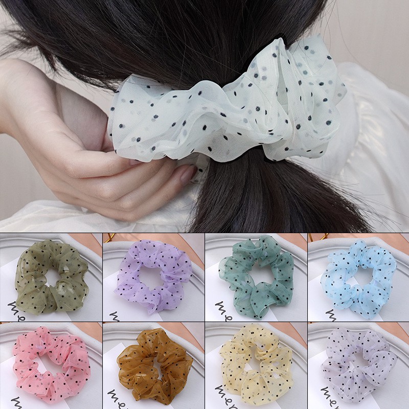 Cột tóc Vải Scrunchies chấm bi caro - dây buộc tóc vải nhiều màu phong cách Hàn Quốc DCQ04