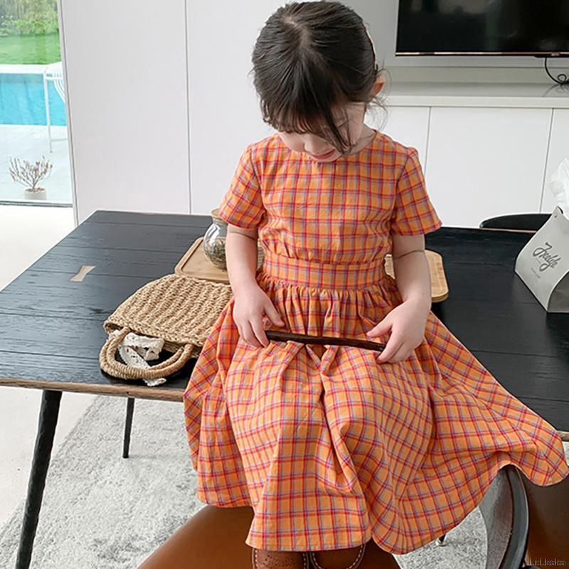 Đầm Xòe Ngắn Tay Họa Tiết Ca Rô Xinh Xắn Dành Cho Bé Gái