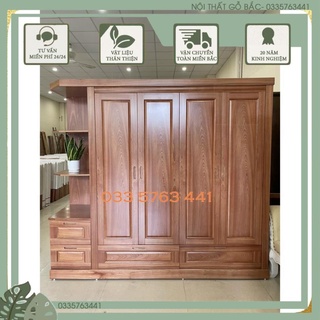 Miễn phí vận chuyển HN - Tủ gỗ quần áo xoan đào có cục góc trang trí mã TA007 sang trọng