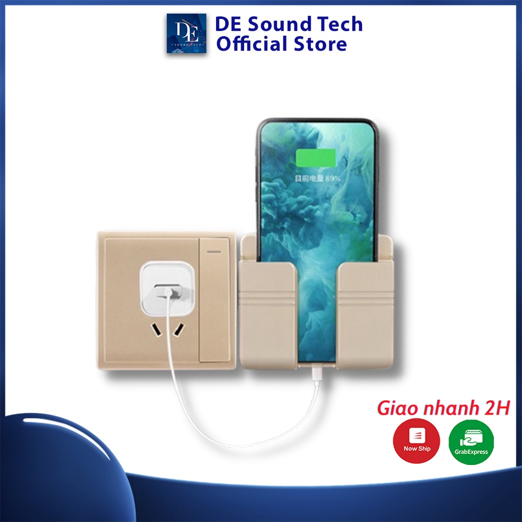 Kệ Dán Tường Để Remote, Giá Đỡ Sạc Điện Thoại Dán Tường Tiện Lợi DE - 01 Có Móc Treo Giữ Dây Điện