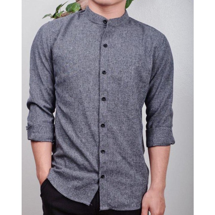 Áo Sơ Mi Xám Dáng Ôm Body Cổ Tàu | BigBuy360 - bigbuy360.vn