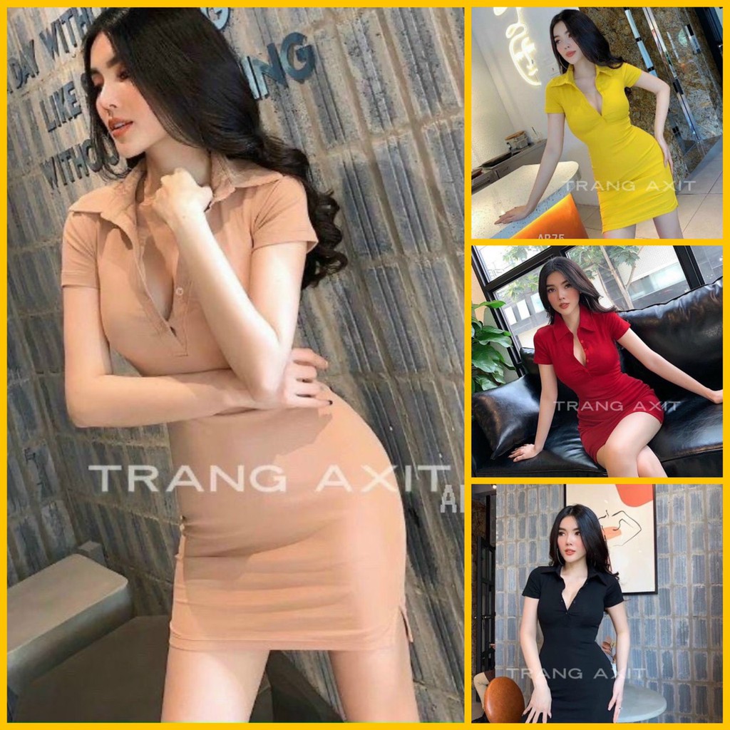 [RẺ VÔ ĐỊCH] Đầm body trơn cổ bẻ gài nút | BigBuy360 - bigbuy360.vn