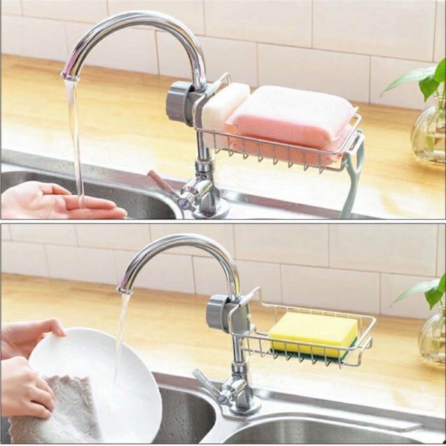 Giá gắn vòi nước inox đựng đồ đa năng