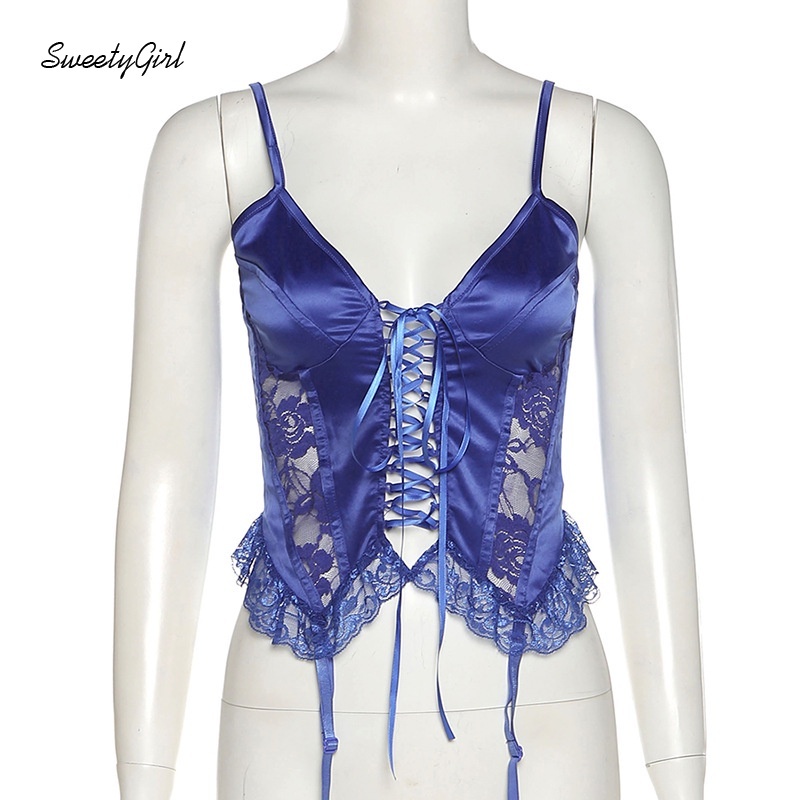 Áo hai dây cổ chữ V hở lưng phối ren màu trơn thời trang cho nữ